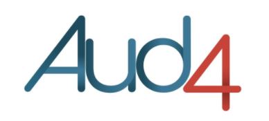 Logo do sistema AUD 4.  Ela contém a inscrição Aud em azul e o número 4.